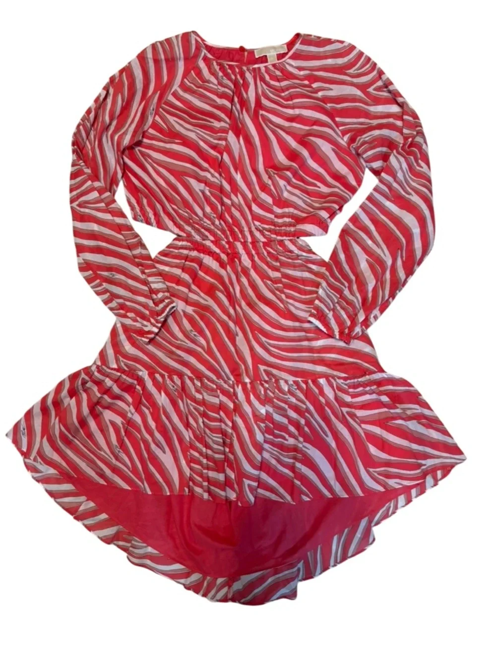 Michael Michael Kors Cotton Lawn Cutout Mini Dress In Zebra Geranium Red/Pink XL - Picture 13 of 13